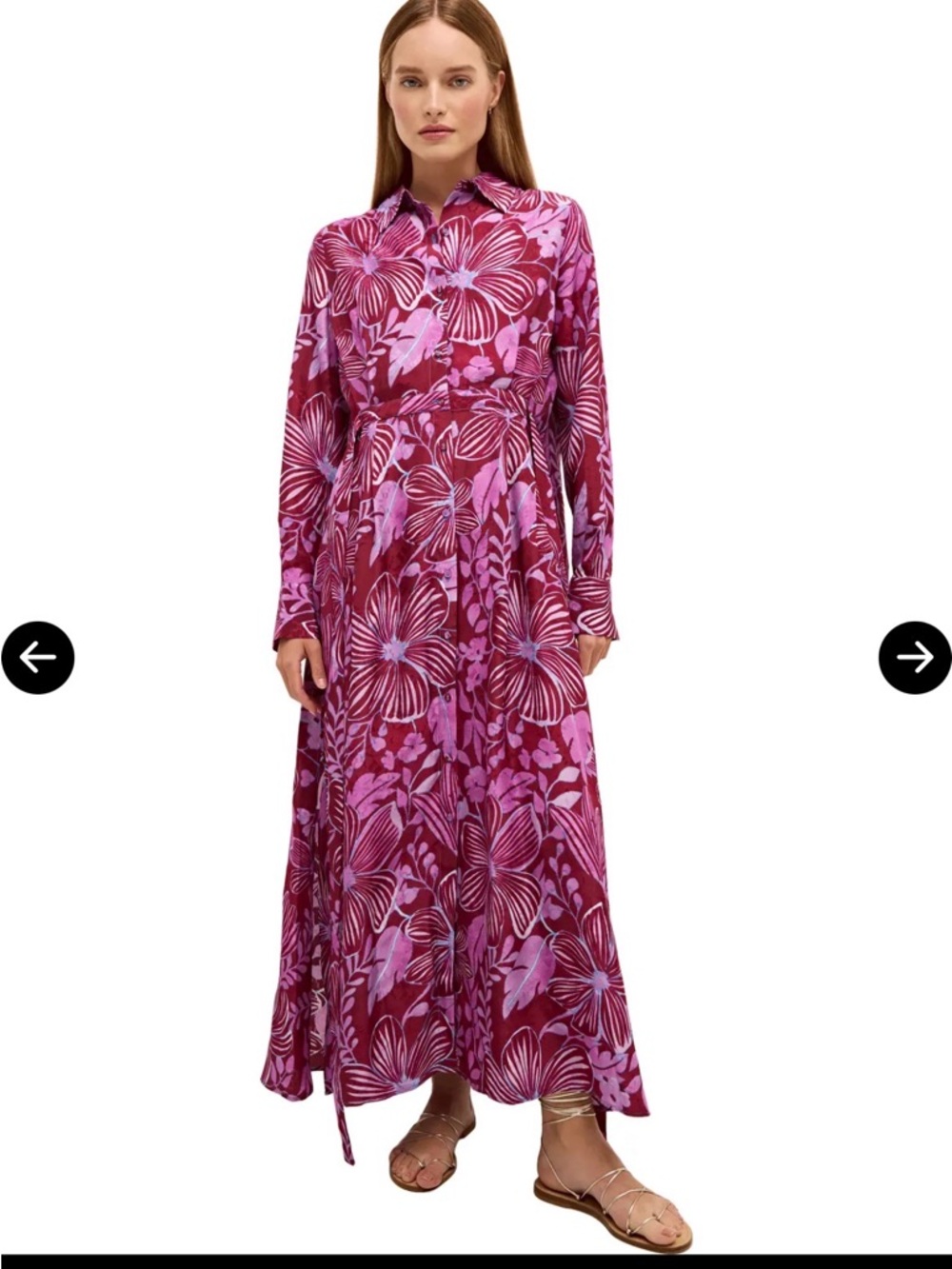 Marie Oliver Pink & Plum Floral Harriet maxi shirt dress Size Medium